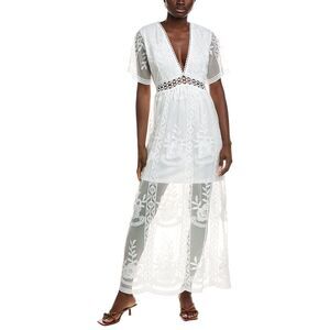 Ipponelli Womens  Embroidered Mesh Maxi Dress, White